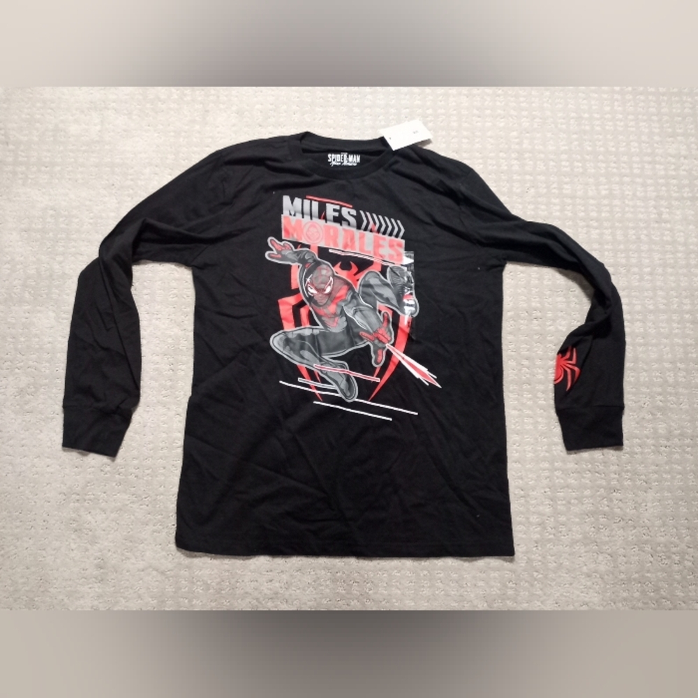 Marvel Spider-Man Miles Morales Long Sleeve Graphic Print Shirt Boys Size XL New